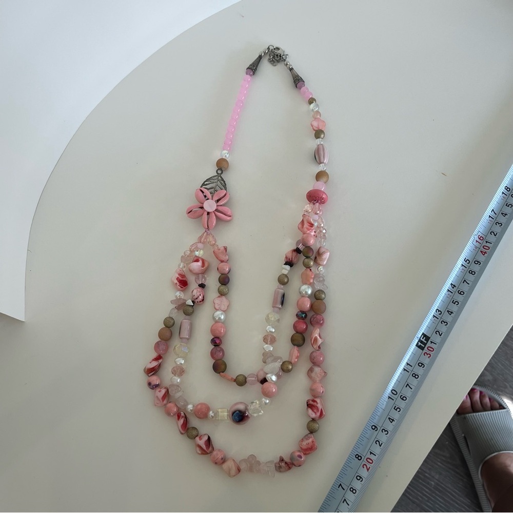 Pink Lucite Beaded Necklace - Picture 13 of 15